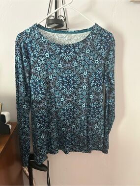 croft & barrow Blue Patterned Long Sleeve Crewneck Top